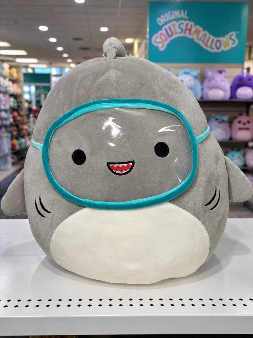 Squishmallows Shark Plush Pillow Gray Scuba Mask Stuffed Animal Large